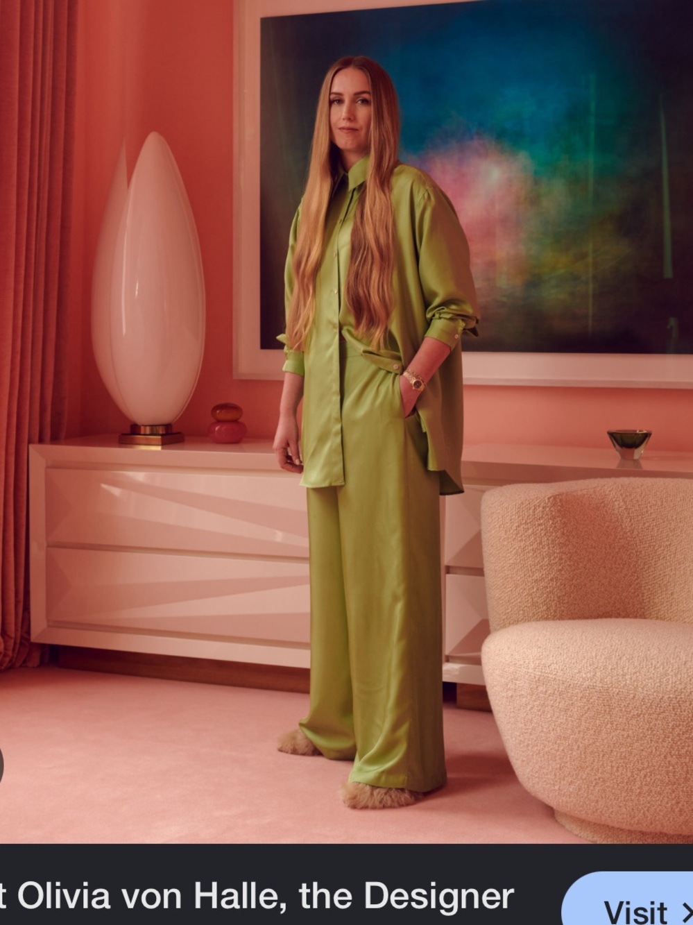 Olivia von Halle silk green long pajama set